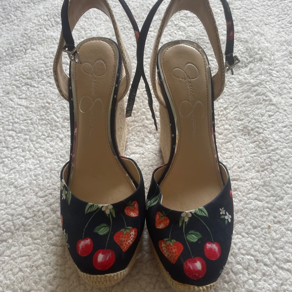Jessica Simpson Black and Red Espadrille Slingbacks